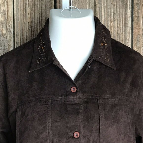 Keneth Too Women's Button Down Top ~ Sz L ~ Brown - Picture 2 of 8